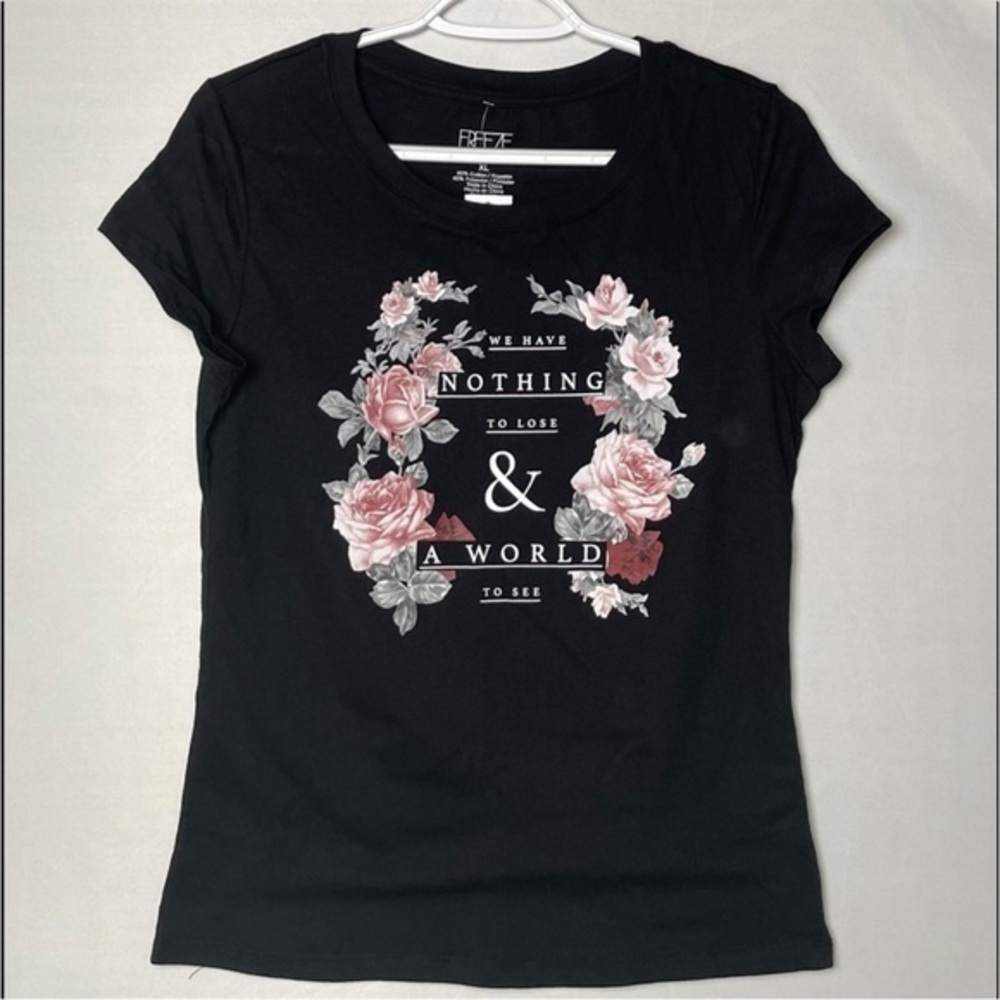 Freeze Girls Junior Black Rose Motivational Nothing to‎ Lose Graphic Tee Size XL